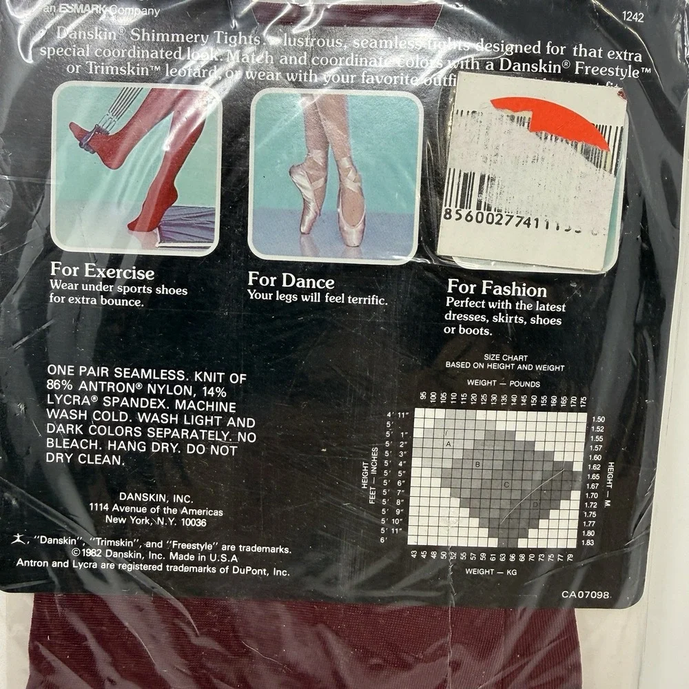 Vintage 1980s Danskin Shimmery Tights Size B Color Wine Style 1242 NEW